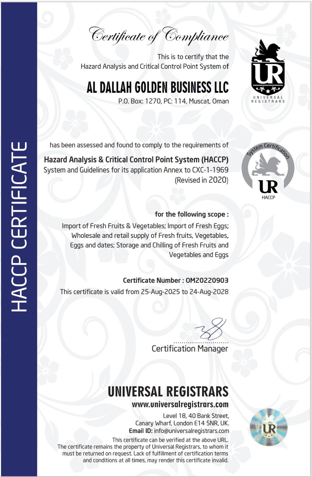 HACCP Certified