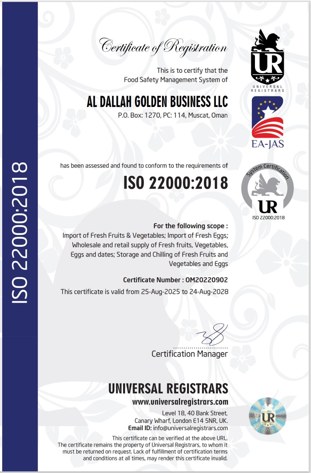 ISO 22000:2018 Certification